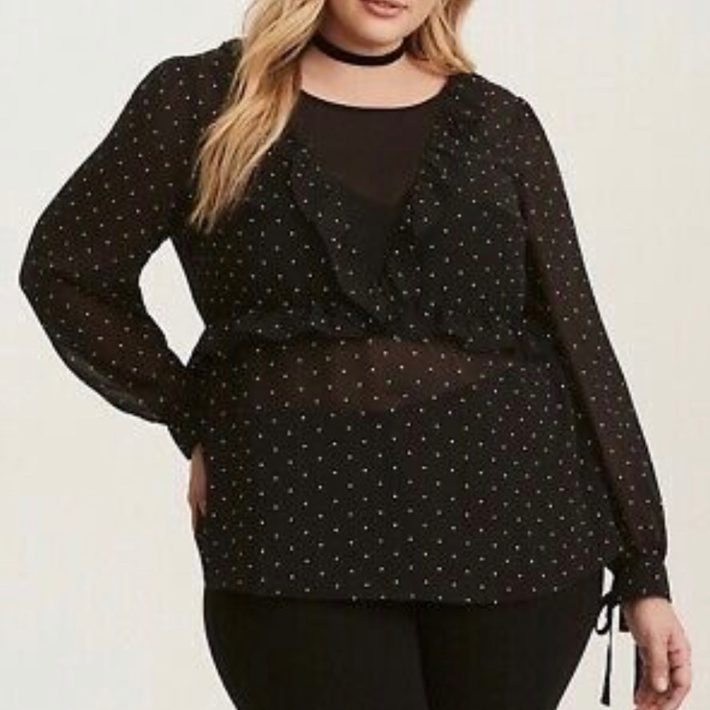 TORRID shear polka dot blouse